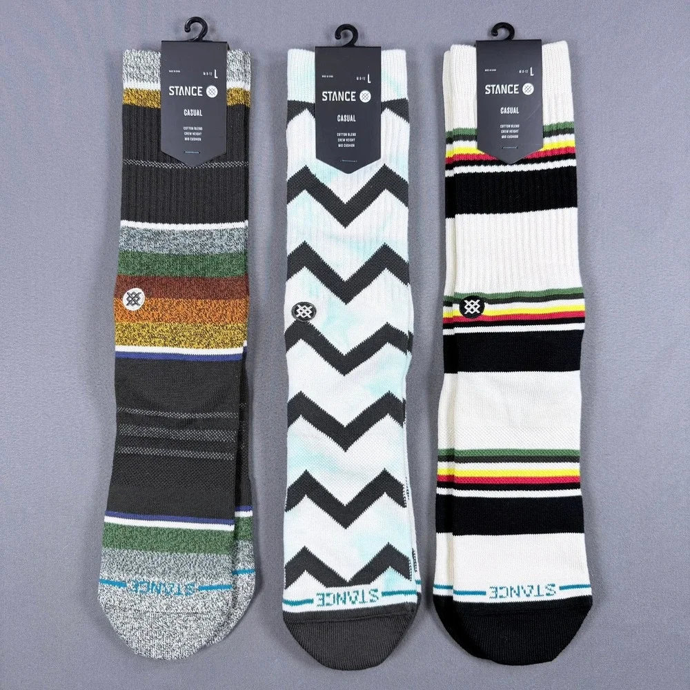 Stance Mens Large Multicolor Cotton Blend Crew Socks 3 Pair Lot Chevron Striped
